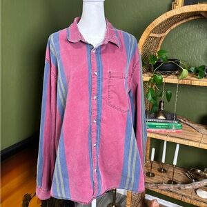 Urban Outfitters Pink Button-Down Long Sleeve Shirt with Blue and Green Stripes